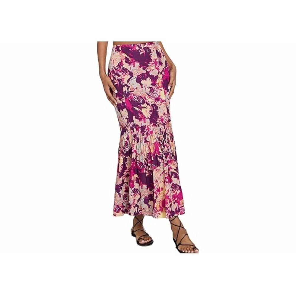 Club Monaco $248 Floral Tiered Flounce Midi Skirt Pink womens 12 NWT